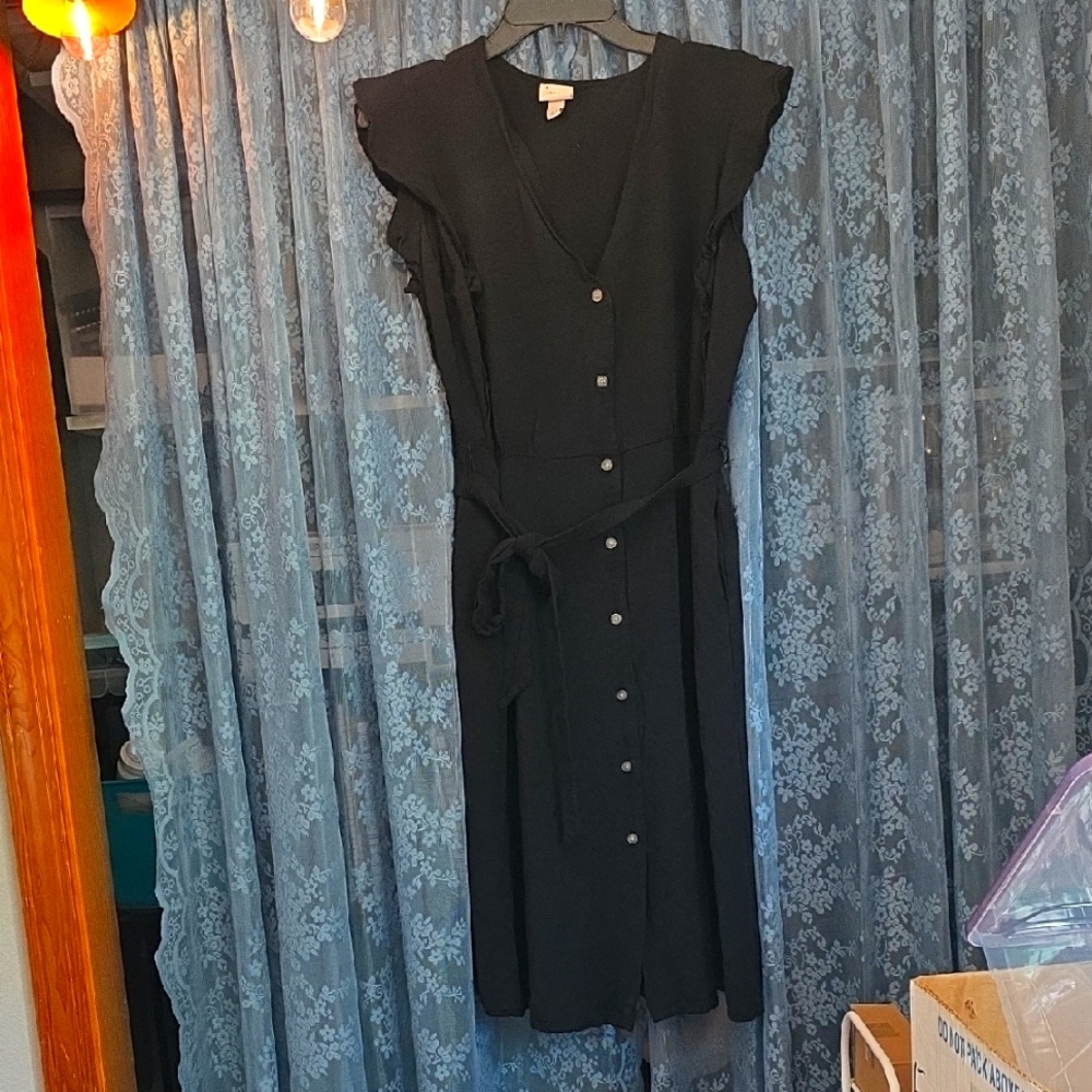 a new day Black Midi Dress with Button Detail With Pockets